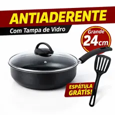 Frigideira Grande Funda 24cm Com Tampa Antiaderente Teflon