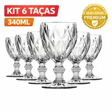 Jogo Taças de Vidro Diamante Bico de Jaca 340ml 6 Peças Premium Mesa Posta Luxo