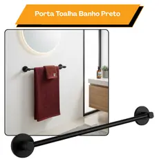 Suporte Porta Toalha Banho Preto Stander Reto Alumínio