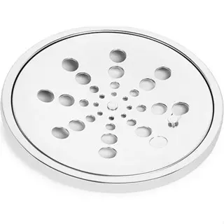 Ralo Grelha Inox 10x10 CM para Banheiro Lavabo Área Externa Redondo com Caixilho - Com Fechamento