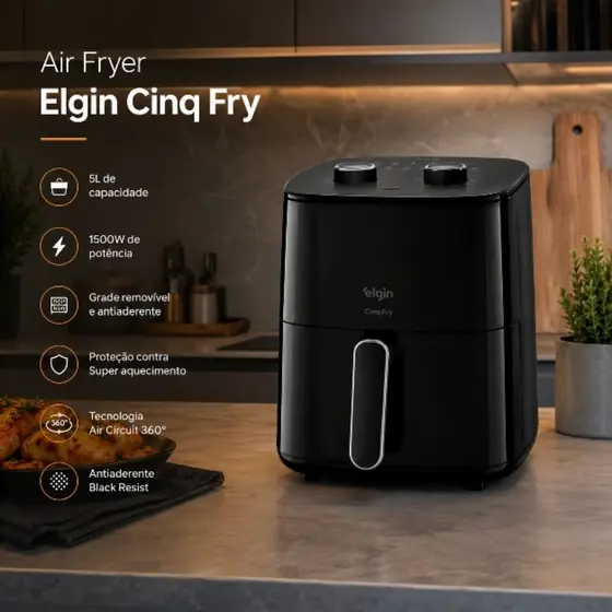 Fritadeira elétrica Air Fryer Elgin Cinq Fry 5L 127V 1500W