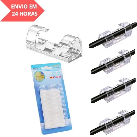 Kit com 20 Clips Organizadores para Fios e Cabos