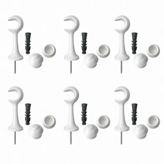 Kit 6 Suportes Para Varão De Cortina 19mm Com 6 Ponteiras PVC Resistente Várias Cores Instalação Completa