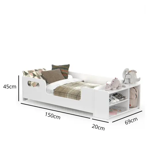 Cama Infantil Montessoriana Baixa Para Colchão Com Sapateira E Nicho Para Quarto De Criança Menina E Menino Aconchego