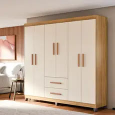 Guarda Roupa Casal Lite 6 Portas 2 Gavetas Cabideiro Prateleiras MDF Multiuso Para Quarto Infantil