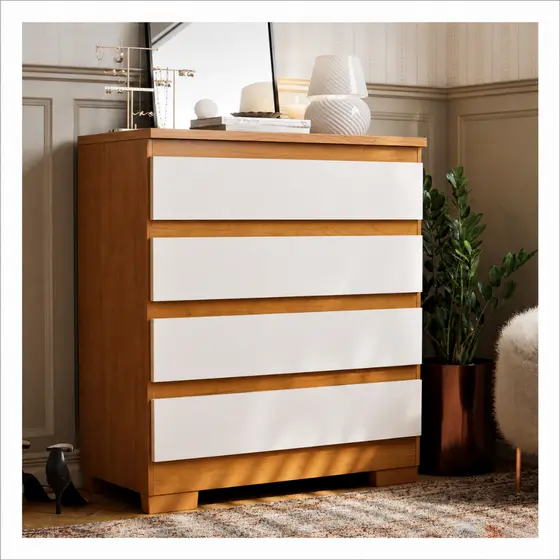 Cômoda 4 Gavetas Para Quarto MDF Corrediças Telescópicas E Pés Multiuso Roupas Resistente Imperial