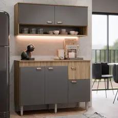 Armário de Cozinha Completa Aéreo Balcão 5 Portas e Gaveta Compacta Suspensa De Parede Com Nicho