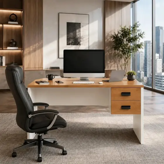 Escrivaninha Home Office Escritório Com 2 Gavetas E Corrediças Telescópicas Mesa Para Computador PC Notebook Londres