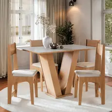 Conjunto Sala de Jantar Vivi 4 Lugares Cadeiras Estofadas Mesa Para Cozinha Tampo Semelhante Vidro