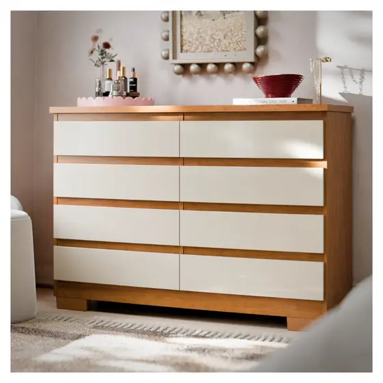 Cômoda 8 Gavetas Grande Com Corrediça Telescópica Pés Para Quarto Adulto Grande Guarda Roupas Grécia