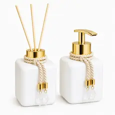 Kit Lavabo Banheiro Saboneteira Difusor Aromatizador Luxo Pet 300ml