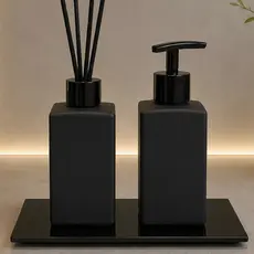 Kit Lavabo Moderno c/ 3 Peças Preto Fosco Difusor Aromatizador e Saboneteira Banheiro Sala Escritório