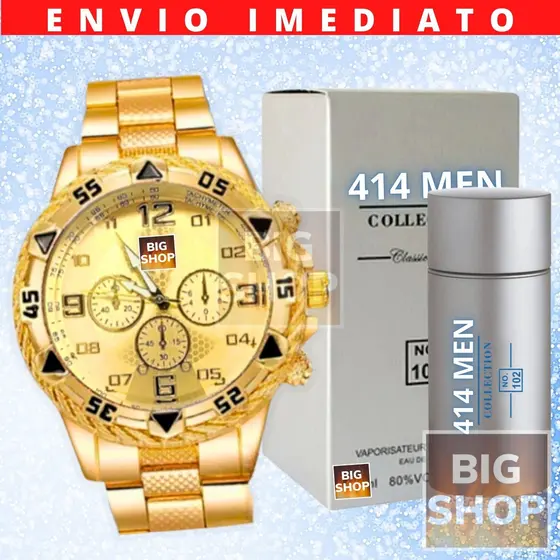 Kit Florenza com Relógio Banhado a Ouro 24k e Perfume Importado - Ideal para Presente Masculino