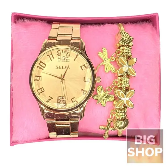 Relógio Feminino Rosé SELVA Analógico + Pulseira Cravejada a prova d'água !
