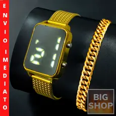 Relógio KETER Masculino Dourado Digital + Pulseira Folheada 18k