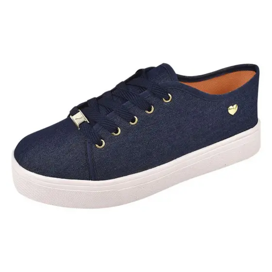 Tênis Feminino Escolar Pingente Coração Jeans Azul Camurça Sapatenis Confortável Casual Caminhada ENVIO 24HS