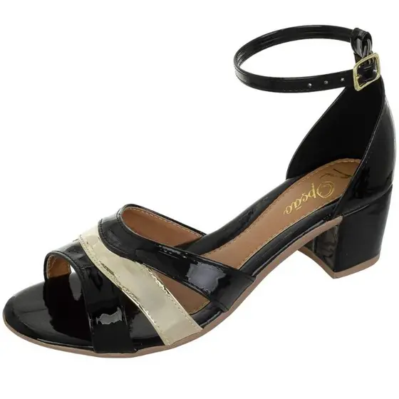 Sandália Saltinho Baixo Grosso Feminino Verniz Toque Feminino Collorida  Salto 4,5 cm Ref: S11