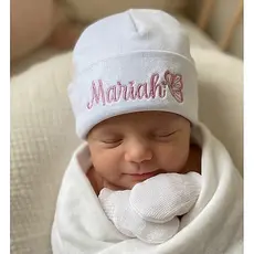 Touca Maternidade Bordada -Rn Com Luvinha Bebê - Recem Nascido, Personalizado
