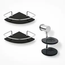 Kit Acessórios Banheiro Porta Shampoo Canto Fumê 2un e Saboneteira Oval Porta Sabonete 1un Preto