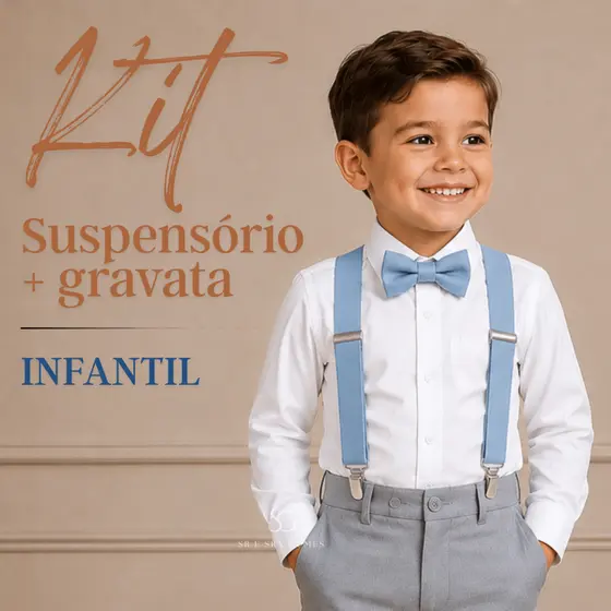 Kit Suspensório Serenity + Gravata Borboleta  Infantil