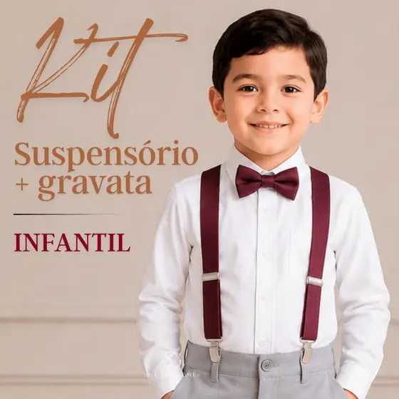 Kit Suspensório Marsala + Gravata Borboleta Infantil