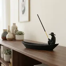 Incensário Pescador Canoa Porta Incenso Zen Relaxamento e Decoração