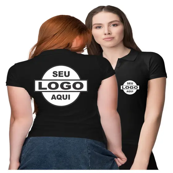 Camisa Blusa Polo Feminina com Logo Estampado no Peito e Costa Uniforme Profissional
