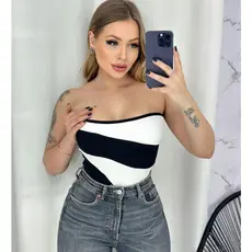 Body Feminino Tomara Que Caia Bicolor Body Com Bojo Estilo Gringa Confortável Anarruga Justo Ao corpo estilo blogueira Bory