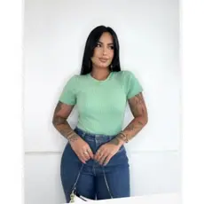 Blusa Feminina Básica Canelada Ribana Camiseta T-Shirt Casual Premium Moda Gringa