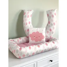 Kit Maternidade Bebê Ninho Redutor + Almofada Amamentação Chuvinha Rosa