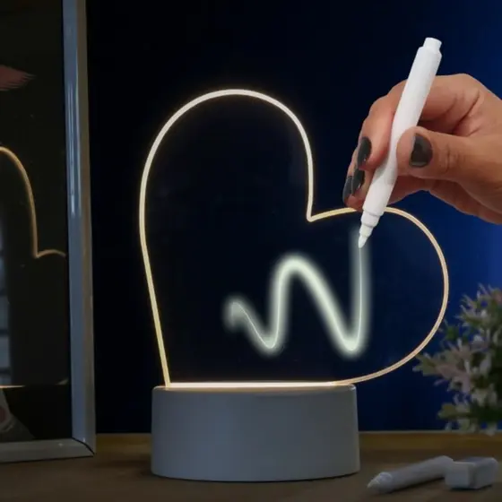 Luminaria De Escrever Abajur 5v Redondo De Coração Retangular 19x15cm Led Com Suporte Para Mesa