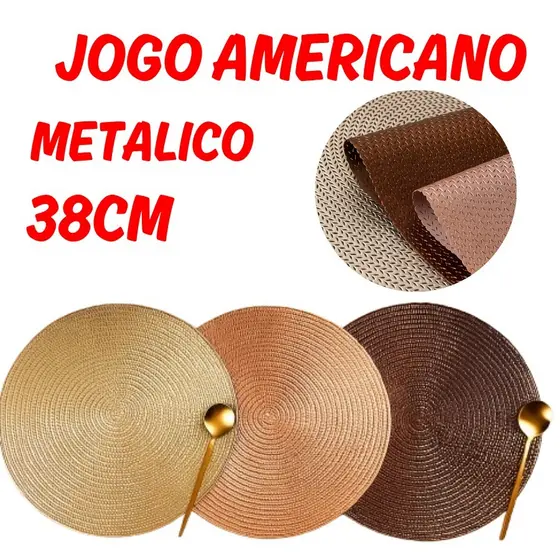 Kit 4 Ou 6 Jogo Americano 38cm Elegante Metálico Para Mesa Redondo Descanso De Mesa De Cozinha