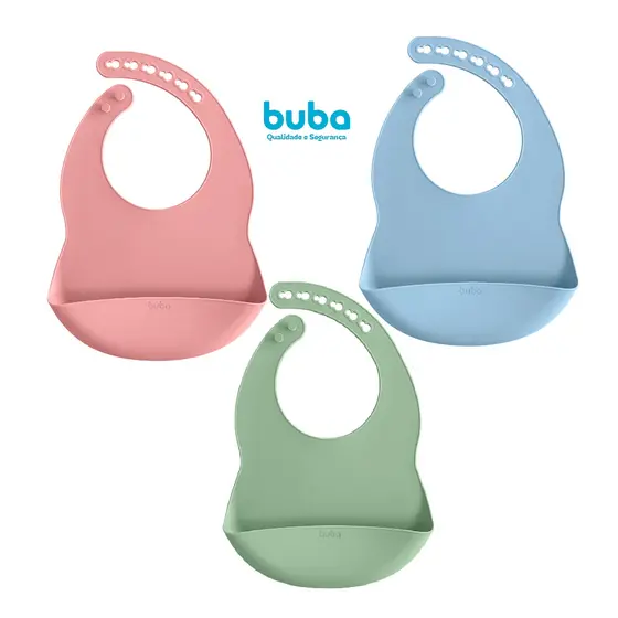 Babador de Silicone Com Porta Migalhas Cores Buba