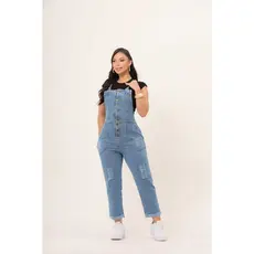 Macacão  feminina Calça Jeans Rasgado Jardineira  jeans Feminina Comprido lançamento