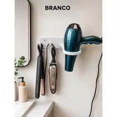 Suporte de Parede para Secador de Cabelo e Chapinha Sem Furo - Organizador Banheiro Salão 4 em 1 Economiza Espaço