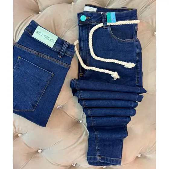 Calca Jeans Feminina Plus Size Cintura Alta Sal E Pimenta