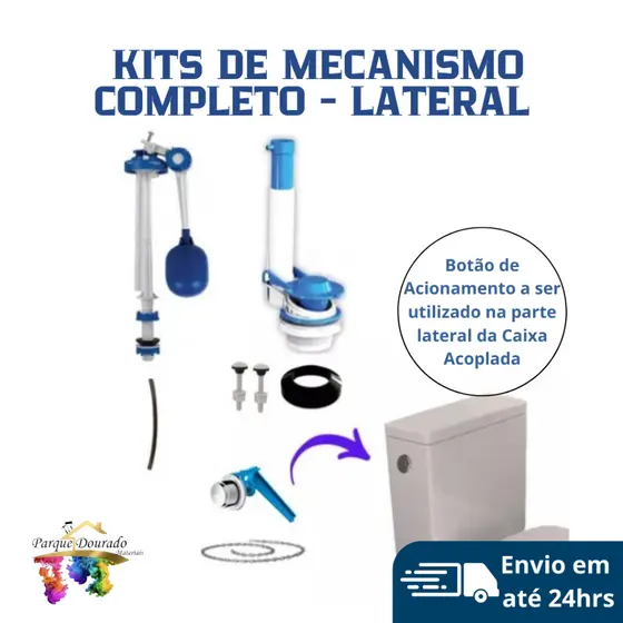 Kit Completo Mecanismo Universal Para Caixas Acopladas - Com Botão De Acionamento Lateral