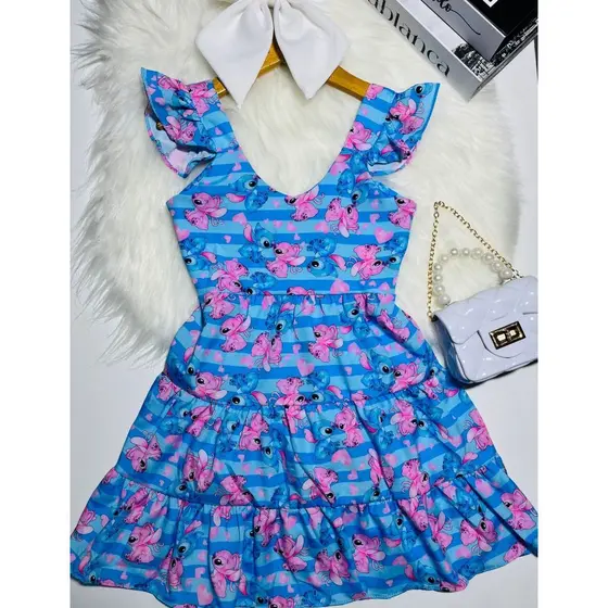 Vestido Infantil Feminino Stitch Look Blogueirinha Moda Fashion Confortável E Soltinho Verão Princesinha