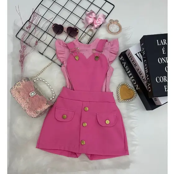 Jardineiras Infantil Feminina Short Saia Alfaiataria E Veludo Cotelê Princesa Moda Fashion Blogueirinha