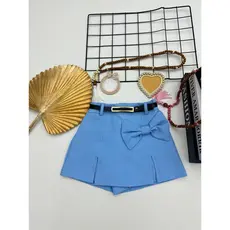 Short Saia Alfaiataria Menina Com Laçinho E Cinto Estilo Blogueirinha Casual Moda Fashion Princesinha