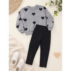 Conjunto Infanti moda feminina Moletom Corações Calça Legging Montaria Inverno flanelada Moda Fashion Blogueirinha
