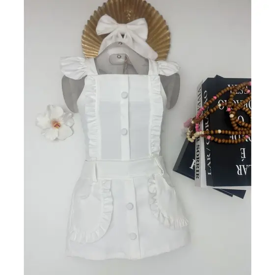 Conjunto Infantil Menina Blusa Cropped Short Saia Em Alfaiataria Moda Fashion elegancia e conforto