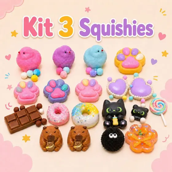Kit 3/5 Squishy Taba Brinquedo Bichinho Macio De Apertar Squishies Anti-stress Mochi Squish Fidget