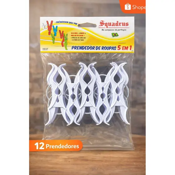 12 Prendedores de Roupas  5 em 1 Reforçados para Varetas Grossas, Varal Magico, Varal de Alumínio, Varal Comum.