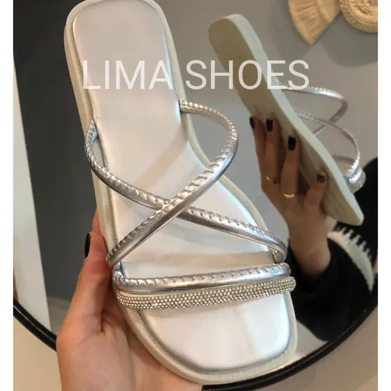 Sandália SLIDE Feminina leve e confortável fácil de calçar com tira brilhante Flatform