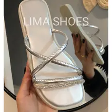 Sandália SLIDE Feminina leve e confortável fácil de calçar com tira brilhante Flatform