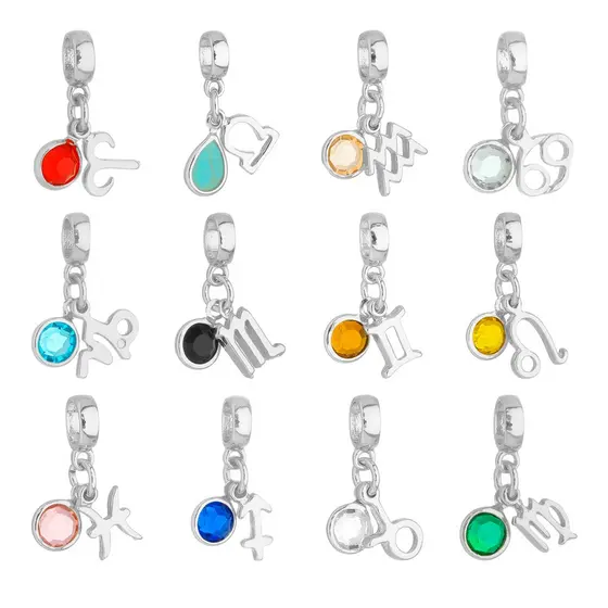 Pingentes Berloques Signos Com Cristal Strass Banhado a Prata 925