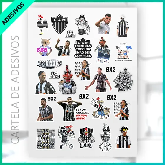 Cartela de Adesivos Atlético MG, Galo, Vinil, À Prova D'água, Futebol, Stickers