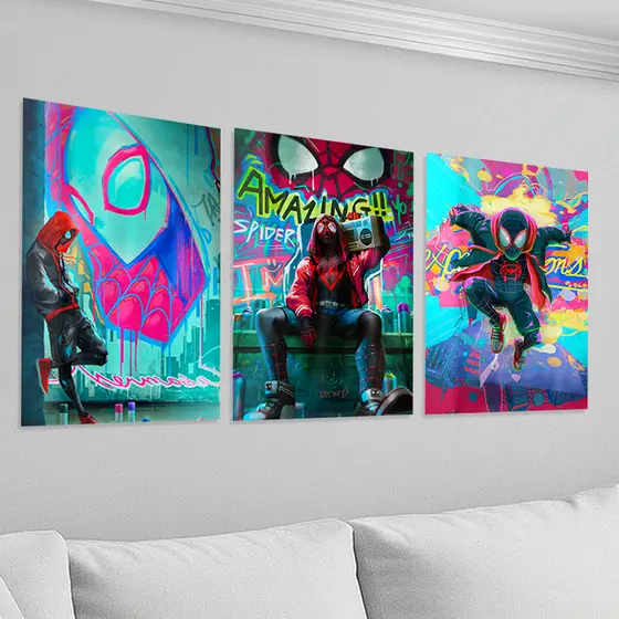 03 Quadros Decorativos Homem Aranha, Spiderman, HQ, Heróis, Marvel, decoração, quadro