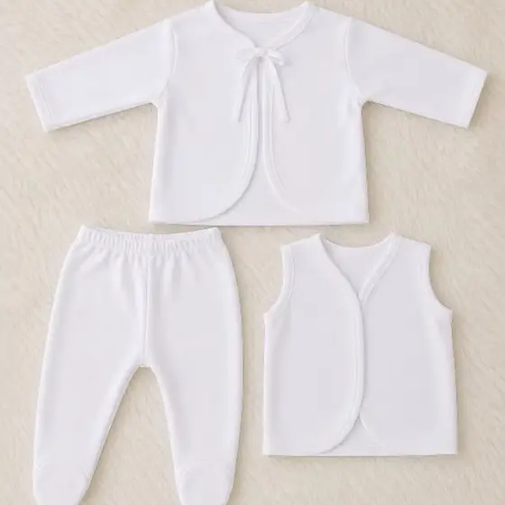 Kit Bebê Recém-Nascido RN 3 Peças Pagão Calça com Pé e Colete Enxoval